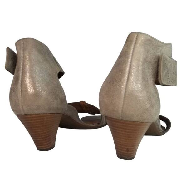 Leather Metallic Gray Strappy Low Heels PAUL GREEN Hook Eye Ankle Wrap Size 8 - Picture 4 of 8